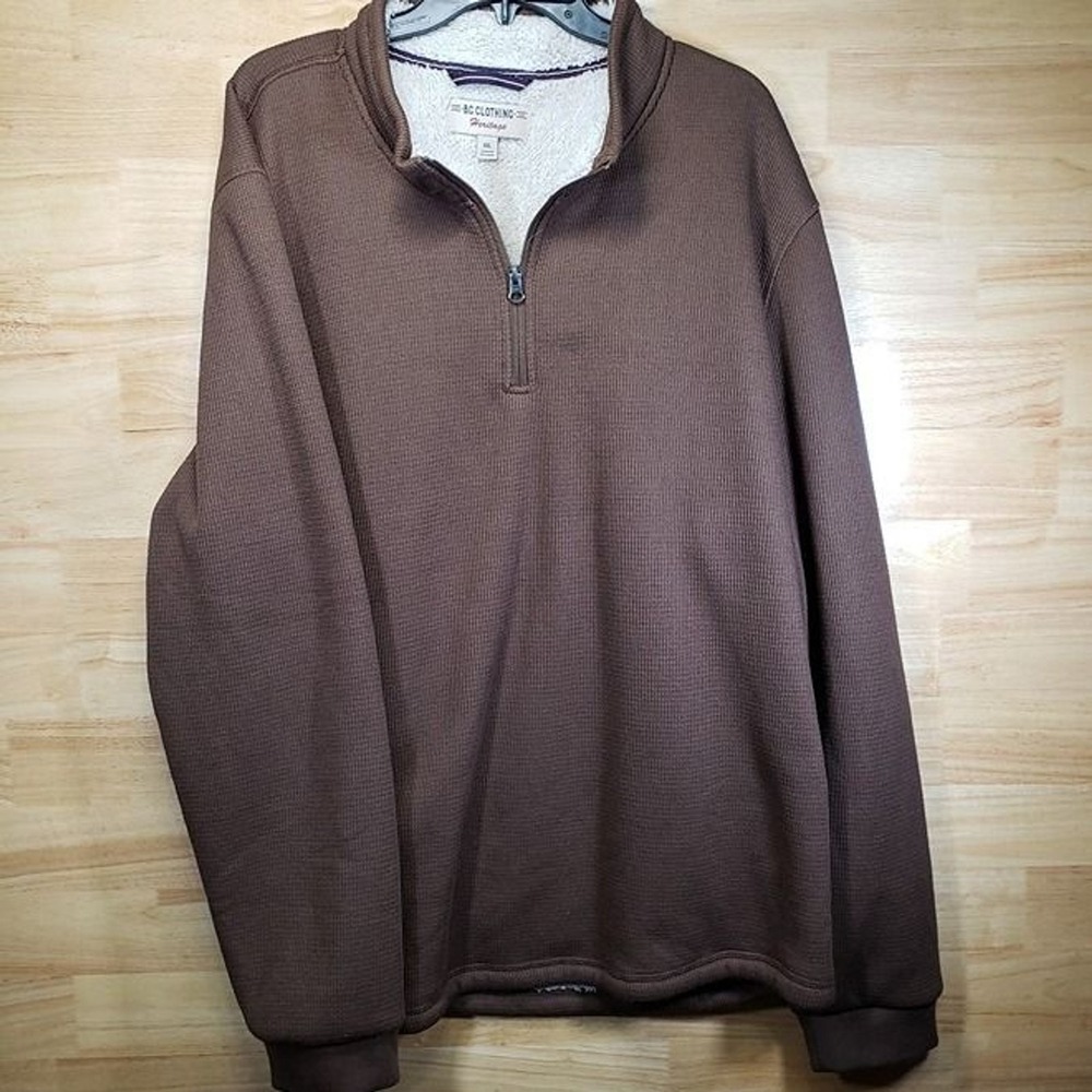 BC‎ Clothing XXL Brown Sherpa Lined Waffle Knit Mock Neck Pullover